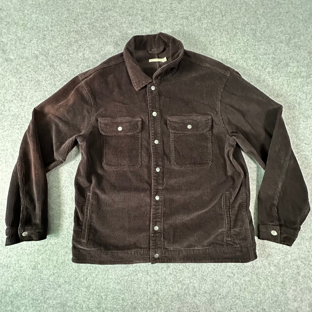 AllSaints Corduroy Jacket Mens Large Brown Overshirt Snap Button Front Sun Fade